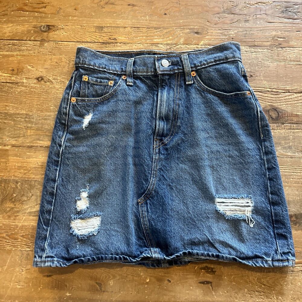 Levi's Premium High-Rise Deconstructed Denim Blue Jean Skirt Women’s Sz 26